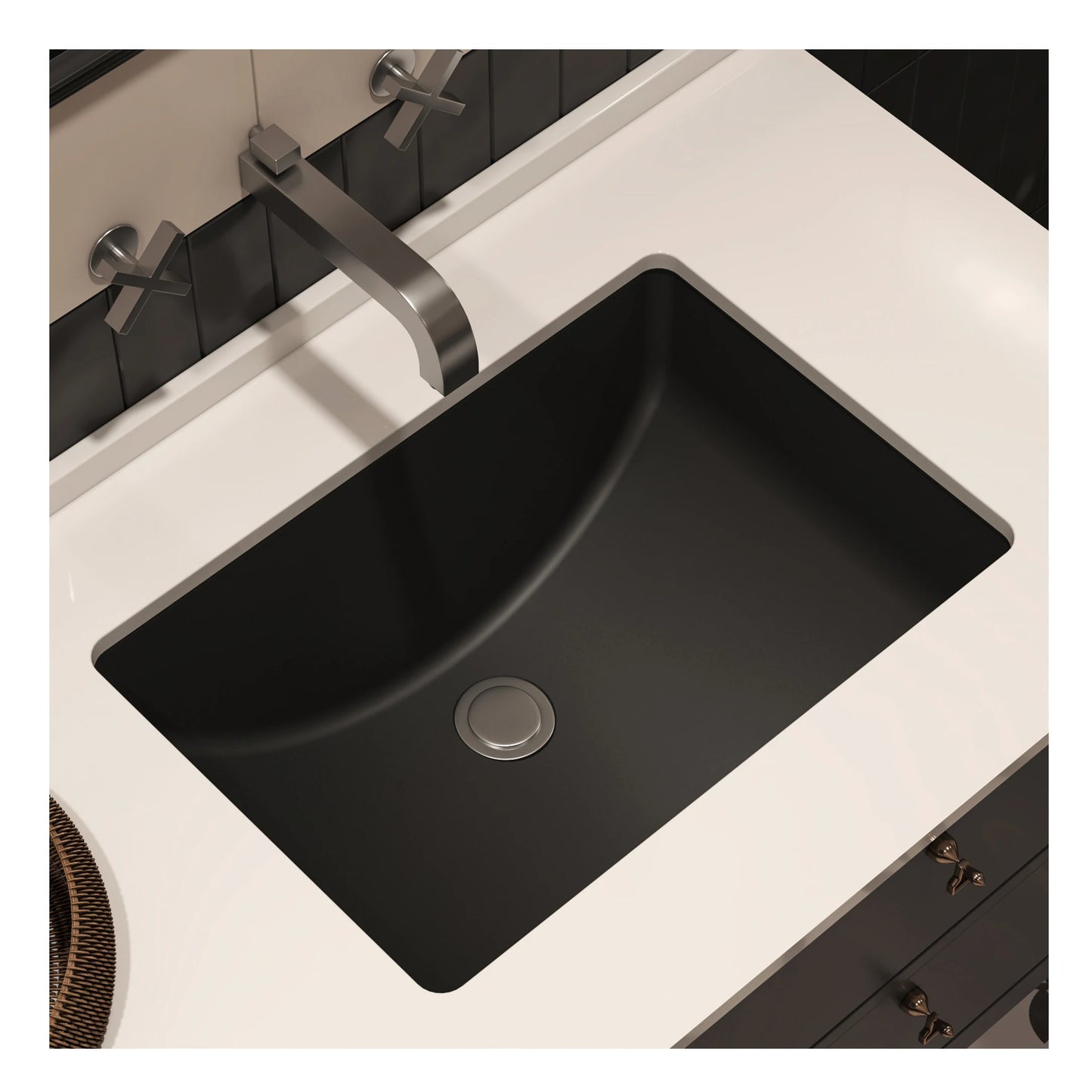 Meje Undermount Rectangular Ceramic Bathroom Sink Vessel