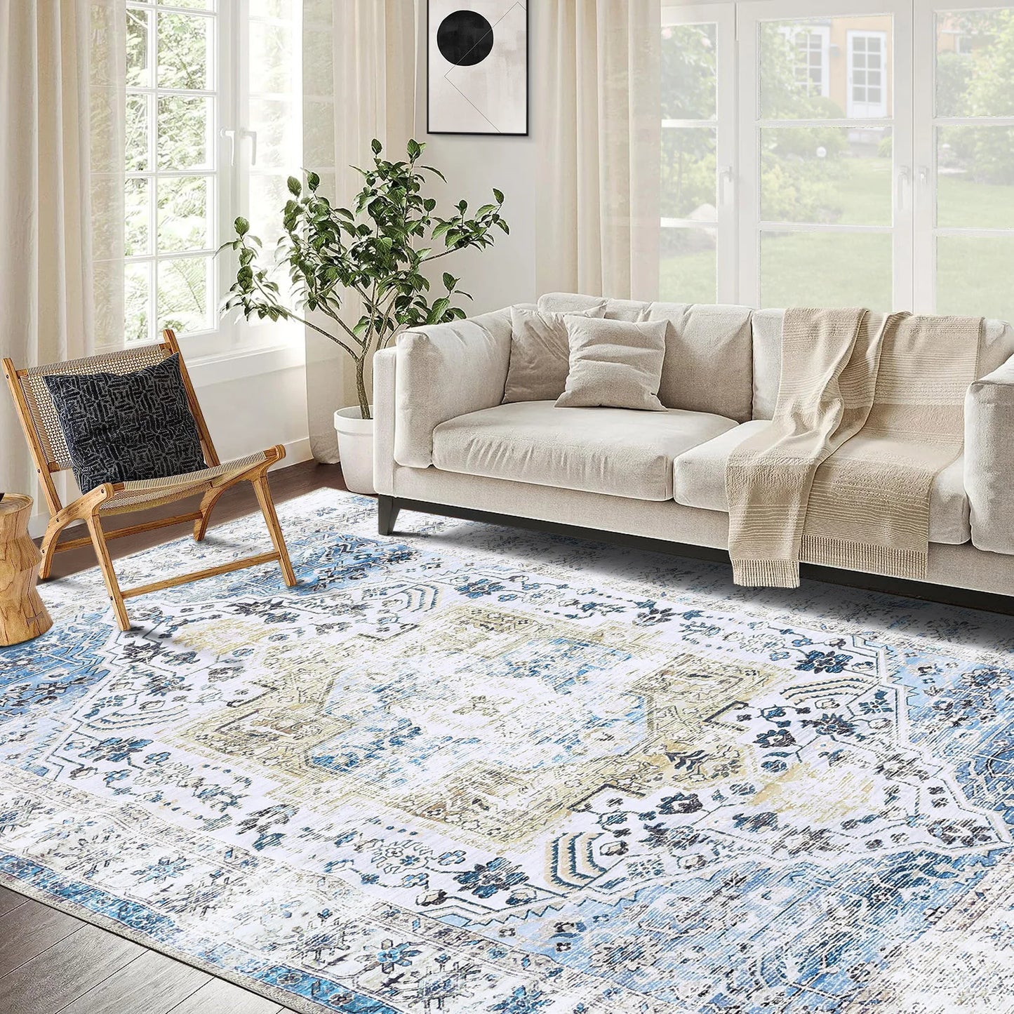Large Area Rug 10x13 Vintage Carpet Washable Indoor Carpet Easy Cleaning Stain Resistant Non-Slip Living Room Rug