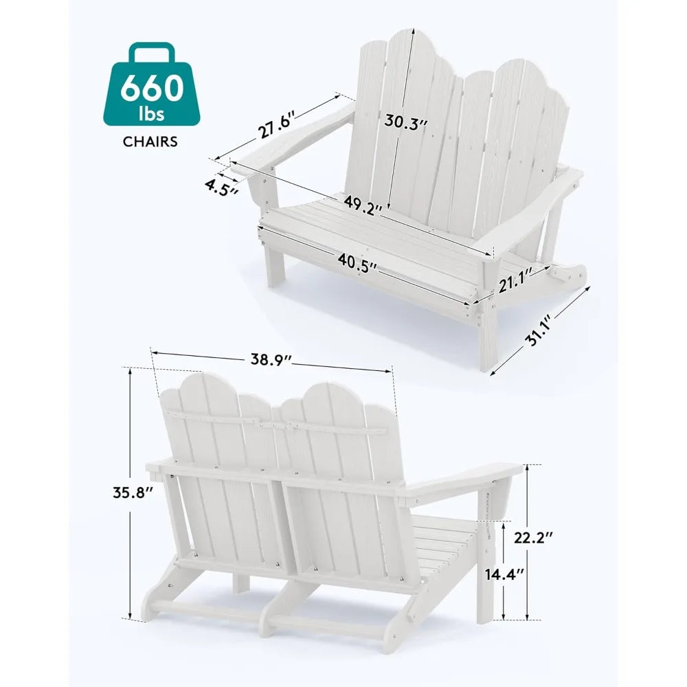 Folding Adirondack Bench HDPE All-Weather Loveseat 660 Lbs Capacity Foldable Outdoor Patio Bench for Deck and Lawn