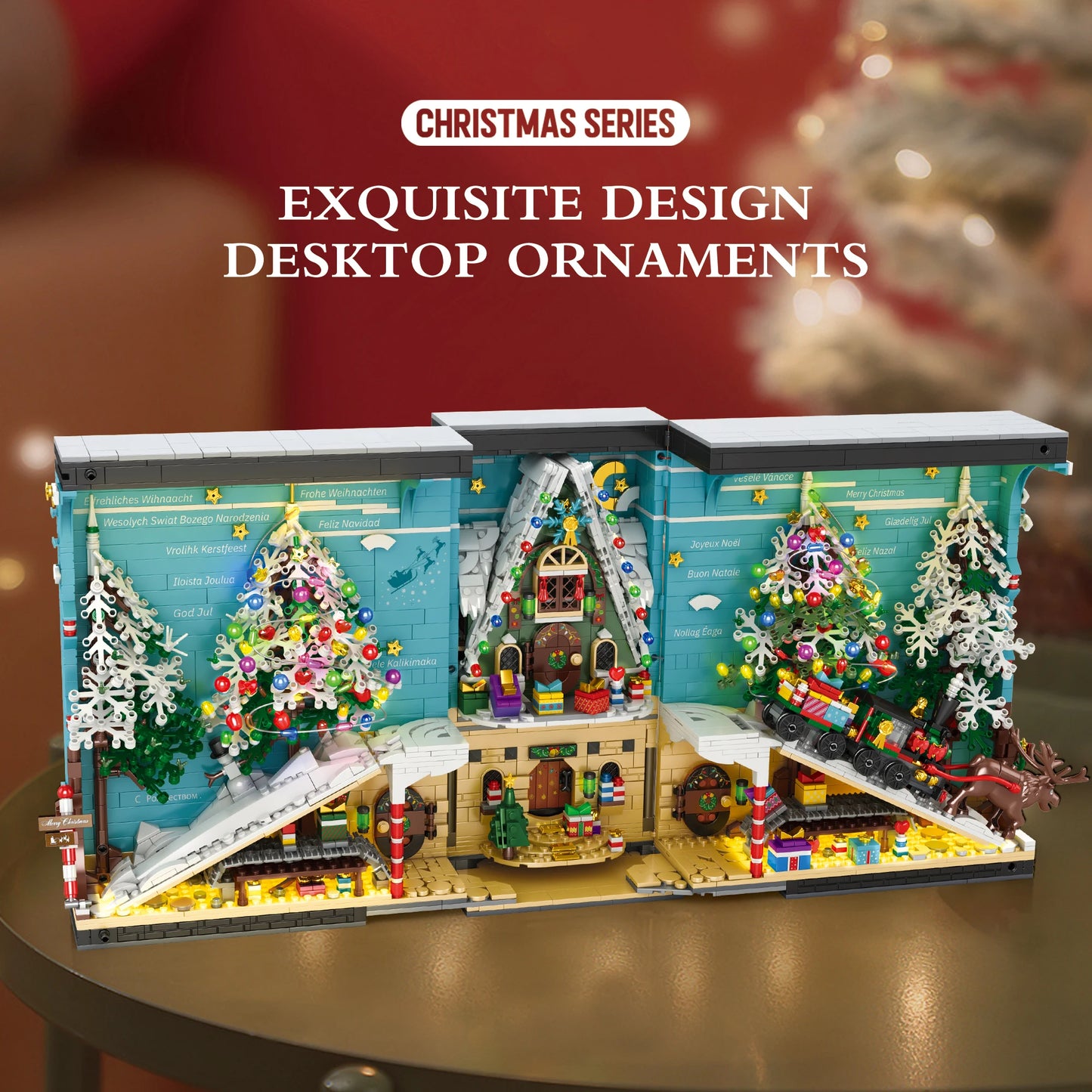 Christmas Book Nook Blocks Set 3260 Pieces DIY Christmas Tree Elk With LED Light
