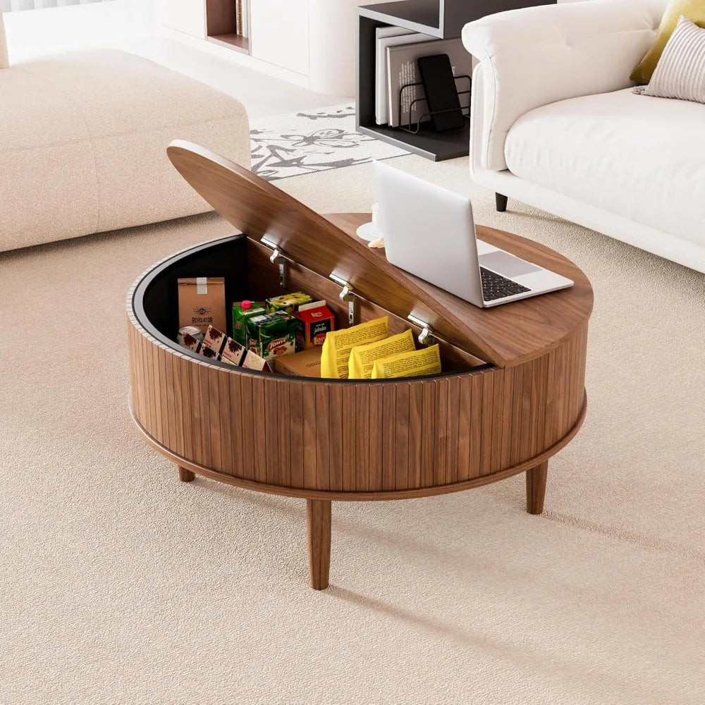 Round Fluted Lift Top Coffee Table With Storage Living Room