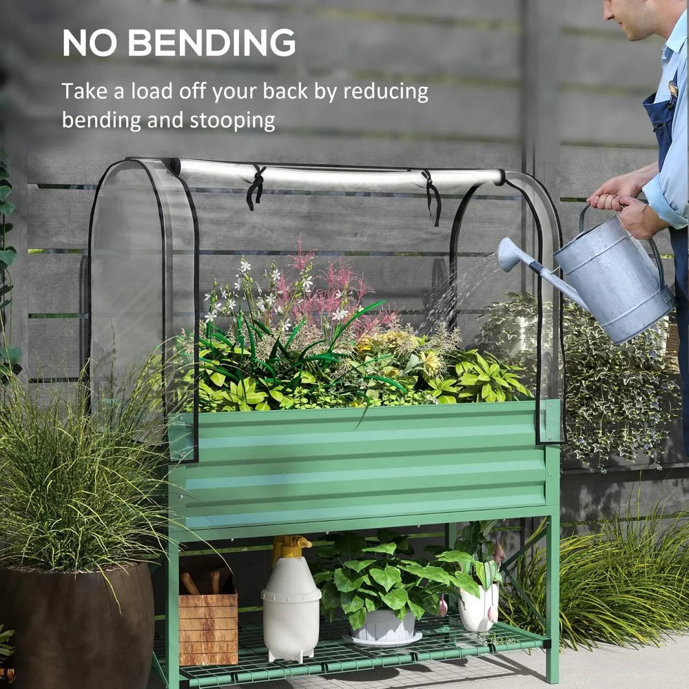 Raised Garden Bed With Cover And Storage Rectangular Planter Box With Legs