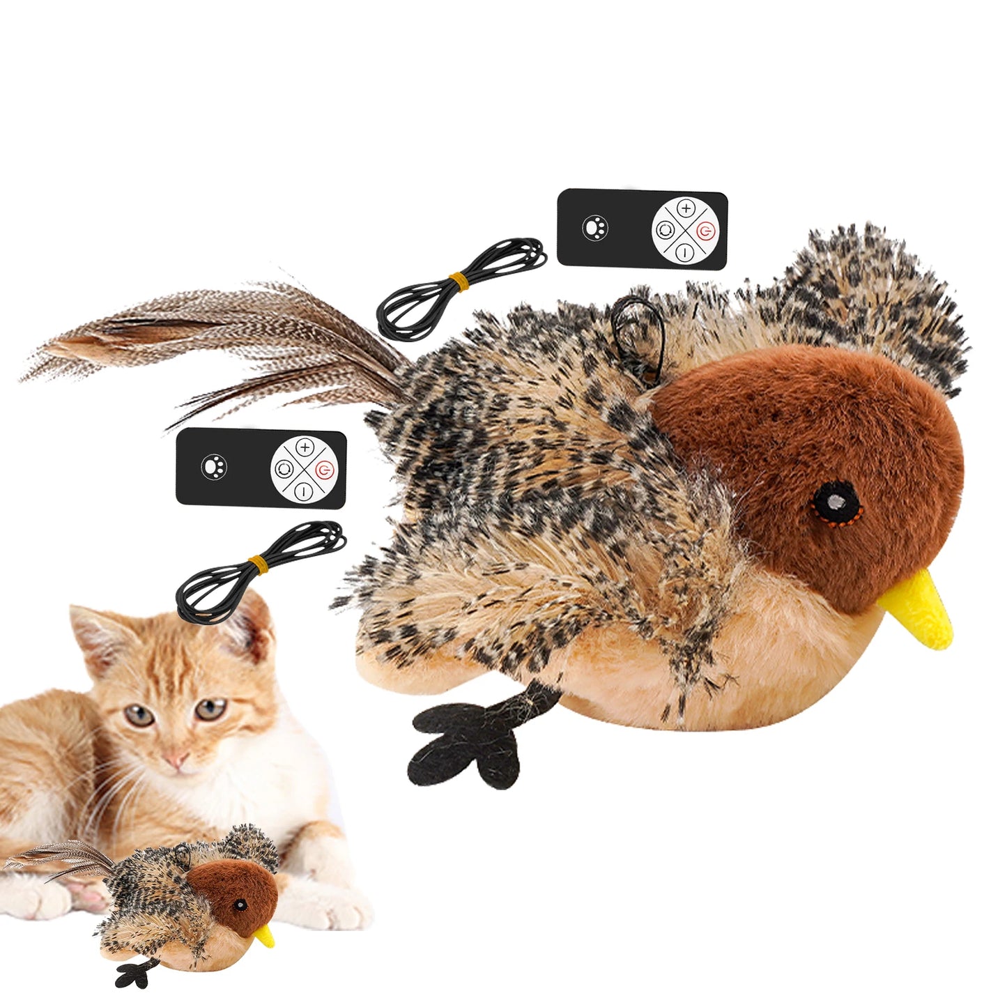 Remote Control Chirping Bird Plush Toy for Kitten and Cat