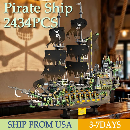Pirate Ship Building Blocks Set 2434 Pieces Flying Dutchman Desktop Ornament