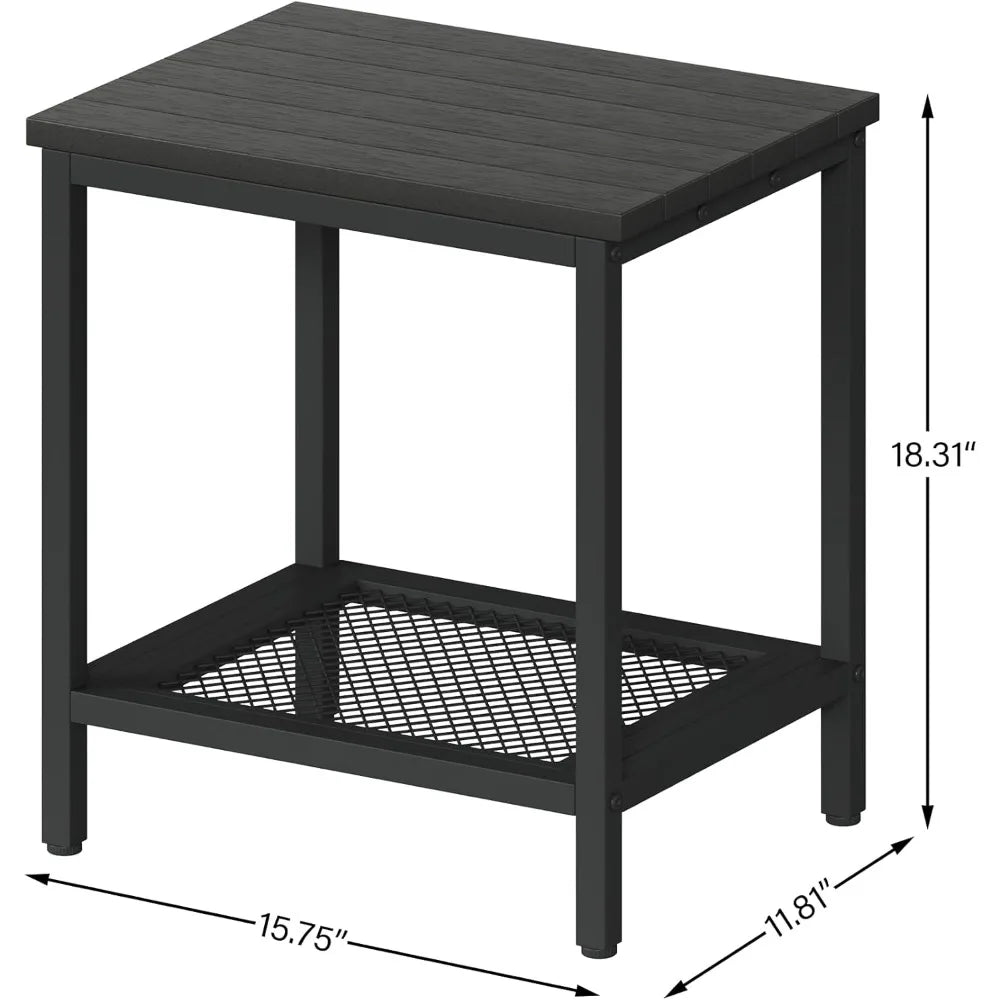 XIUWO Outdoor Side Table With Storage 2 Tier Weather Resistant Bamboo Black