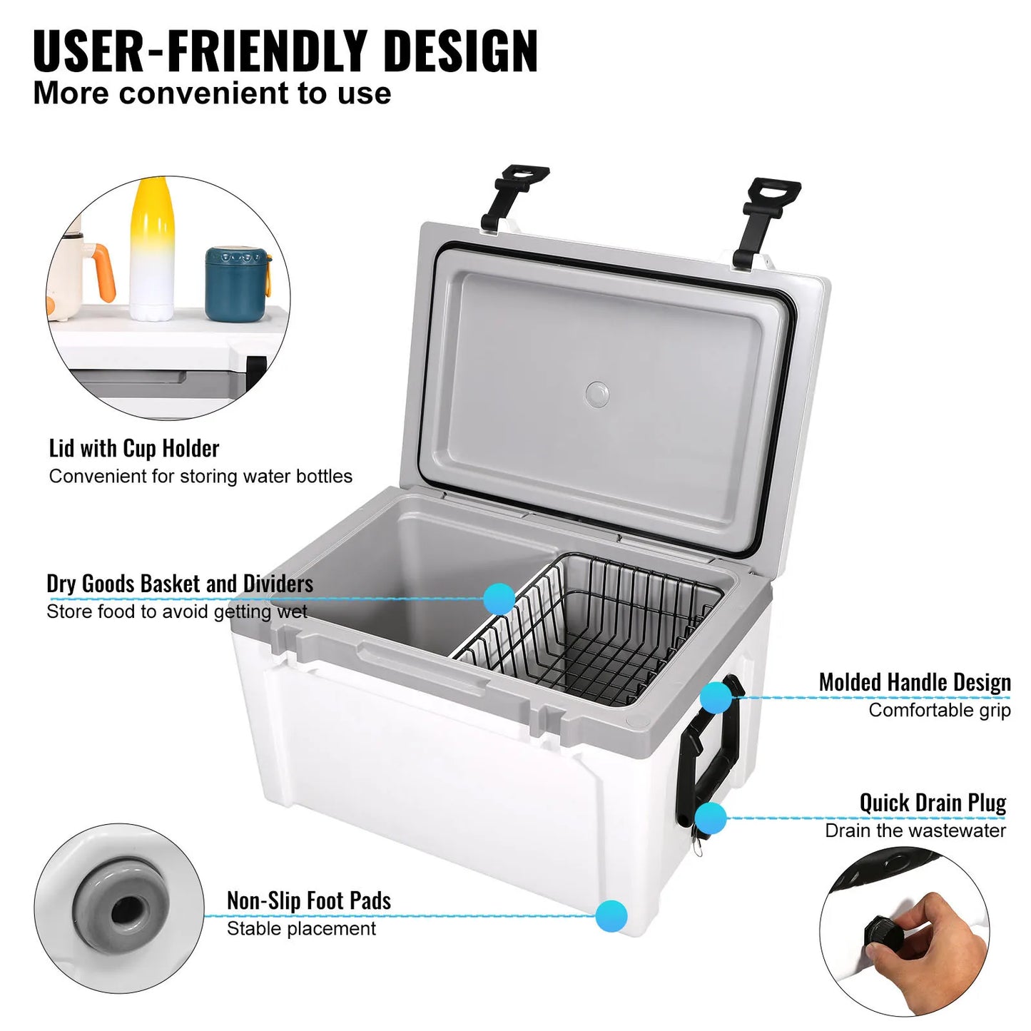 SucceBuy 52 Qt Insulated Portable Cooler Holds 50 Cans Ice Retention Hard Cooler