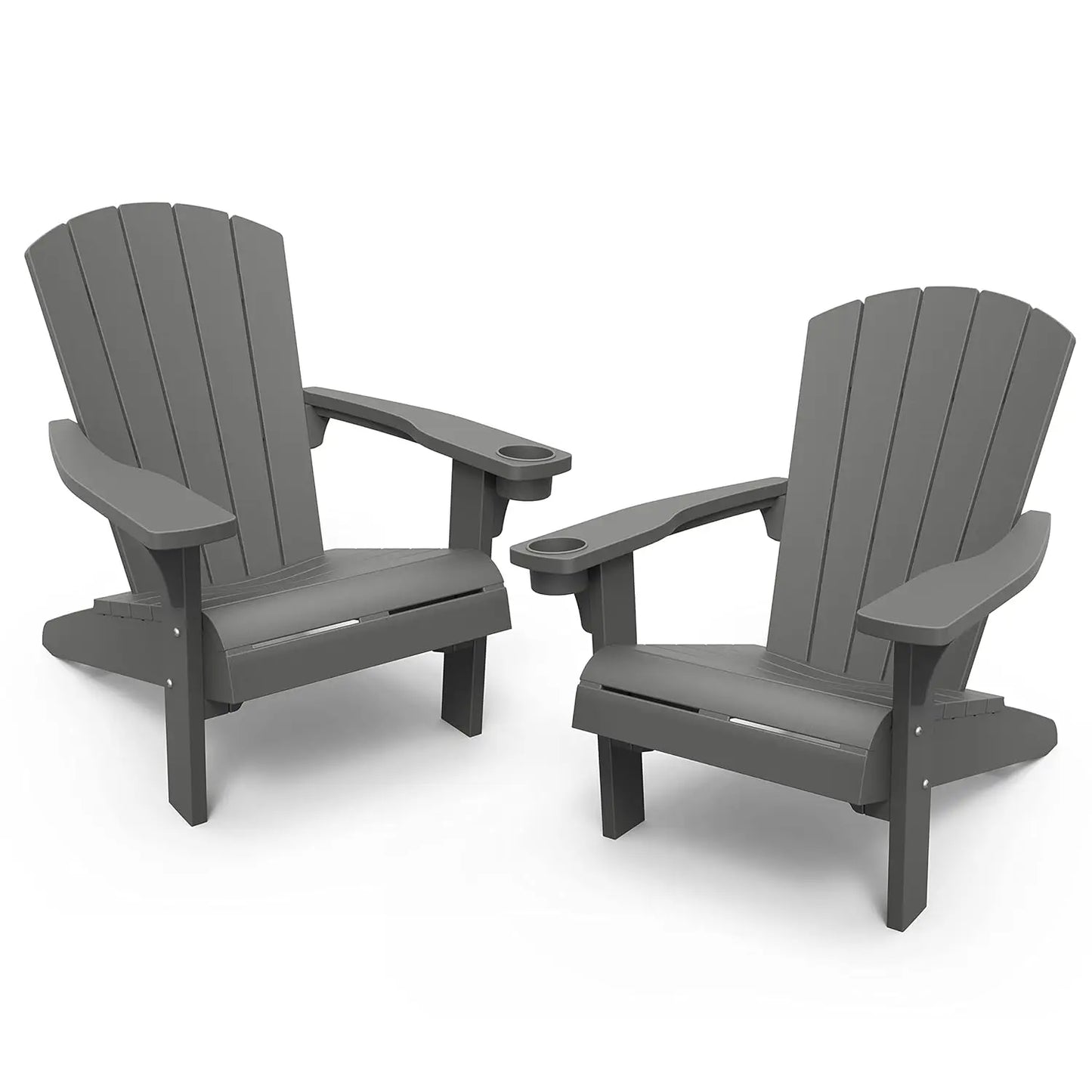 2 Pack Adirondack Resin Outdoor Chairs With Cup Holders For Beach Pool Fire Pit