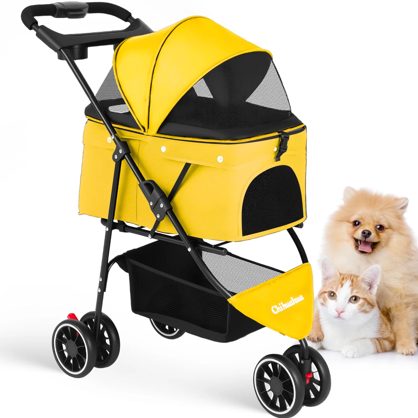 Portable Foldable Pet Stroller For Small Dogs And Cats Carrier With Canopy