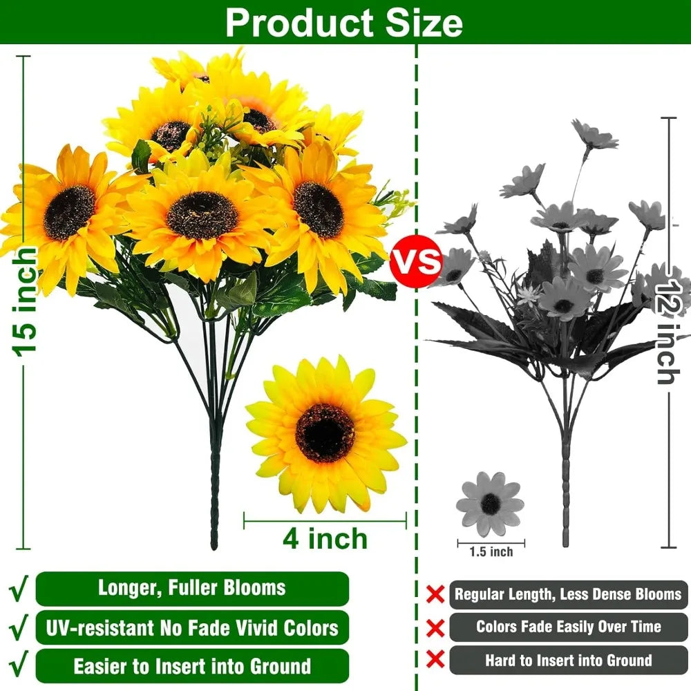 Sunflowers Artificial Flowers Outdoor Fall Decor 28Pcs 4Pack Silk Bouquet