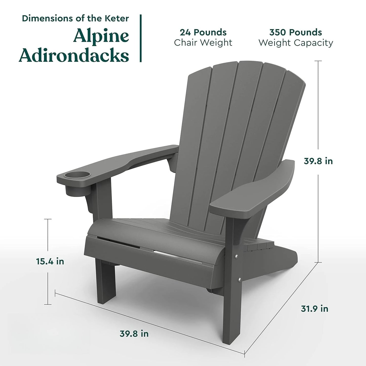 2 Pack Adirondack Resin Outdoor Chairs With Cup Holders For Beach Pool Fire Pit