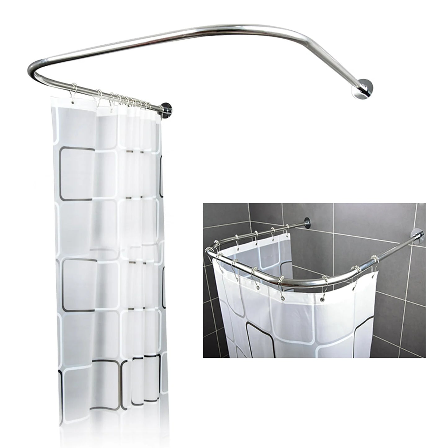 U Shaped Bath Curtain Rod Heavy Duty Stainless Steel Kit