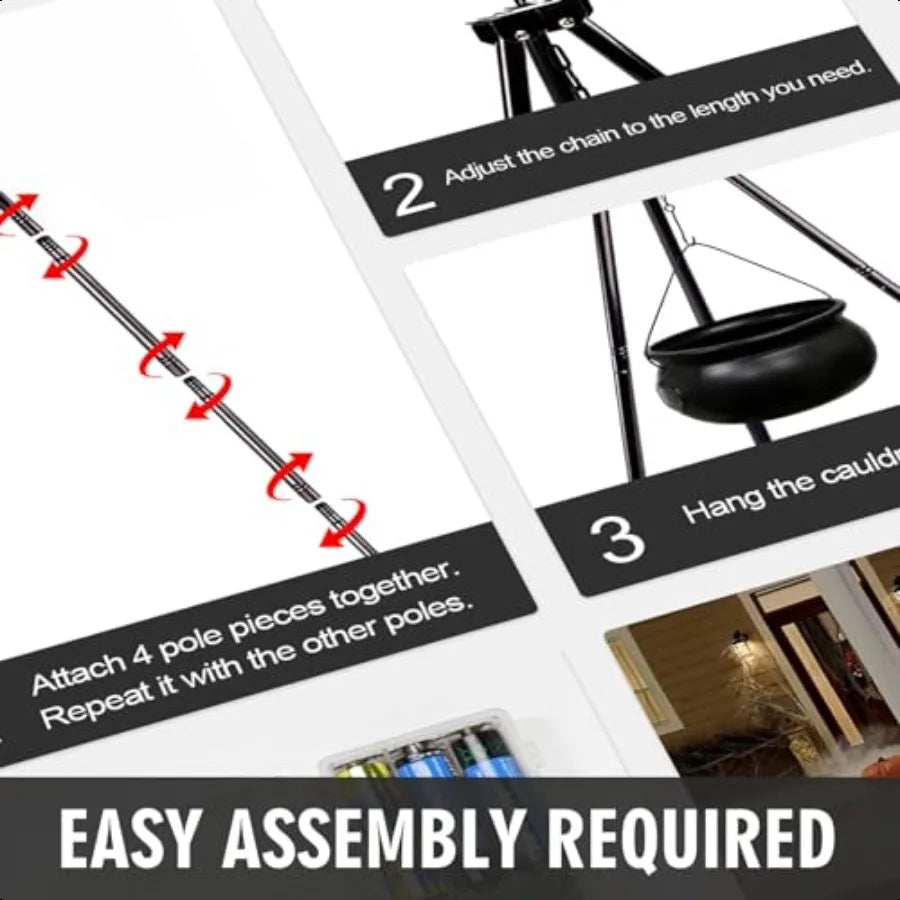 Halloween Witches Cauldron on 54 Inch Tripod with Lights