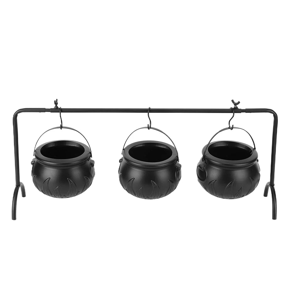 3 Pack Black Plastic Cauldrons For Halloween Decor