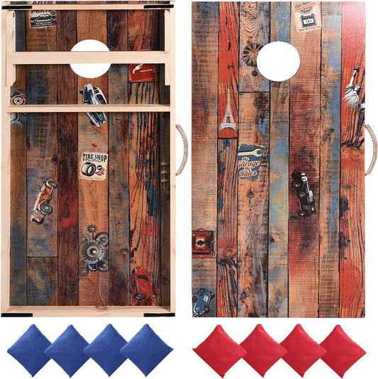 Vintage Cornhole Game Set With Two 4x2 Boards And 8 Bags For Indoor Outdoor Toss