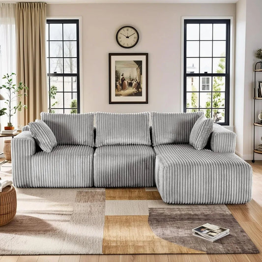 Grey Velvet Modular Sectional Sofa With L Shape Chaise