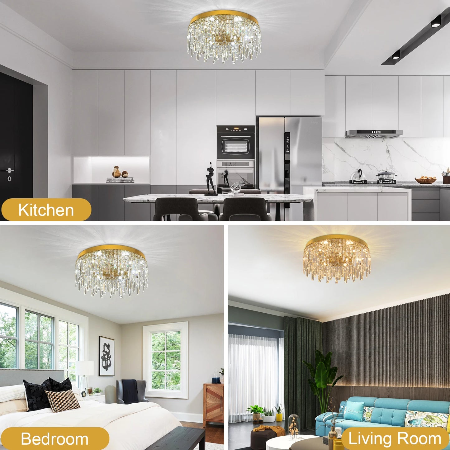 Modern Crystal Luxury Ceiling Lamp LED Chandelier Nordic Home Decor Flush Mount Light Fixture for Dining Living Room Bedroom Hotel