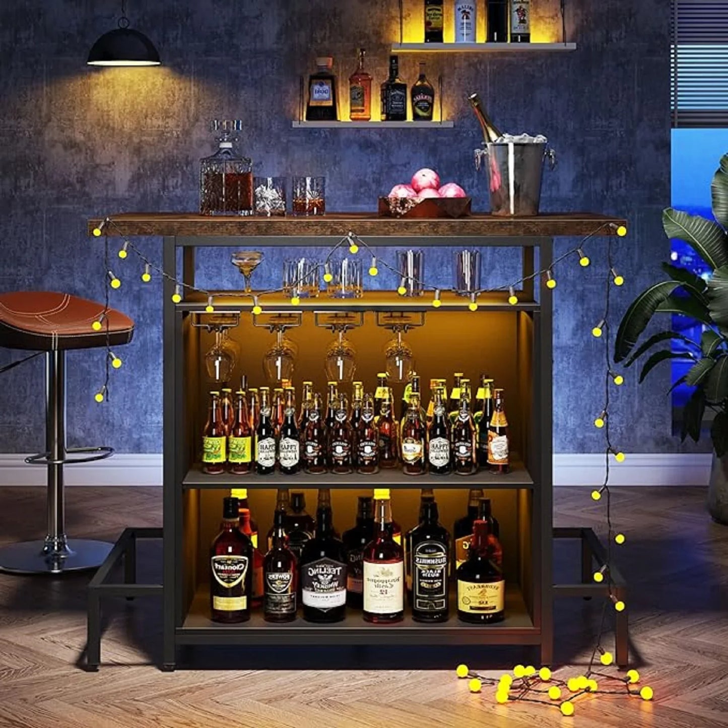 Tribesigns Home Bar Cabinet With Footrest And Stemware Rack