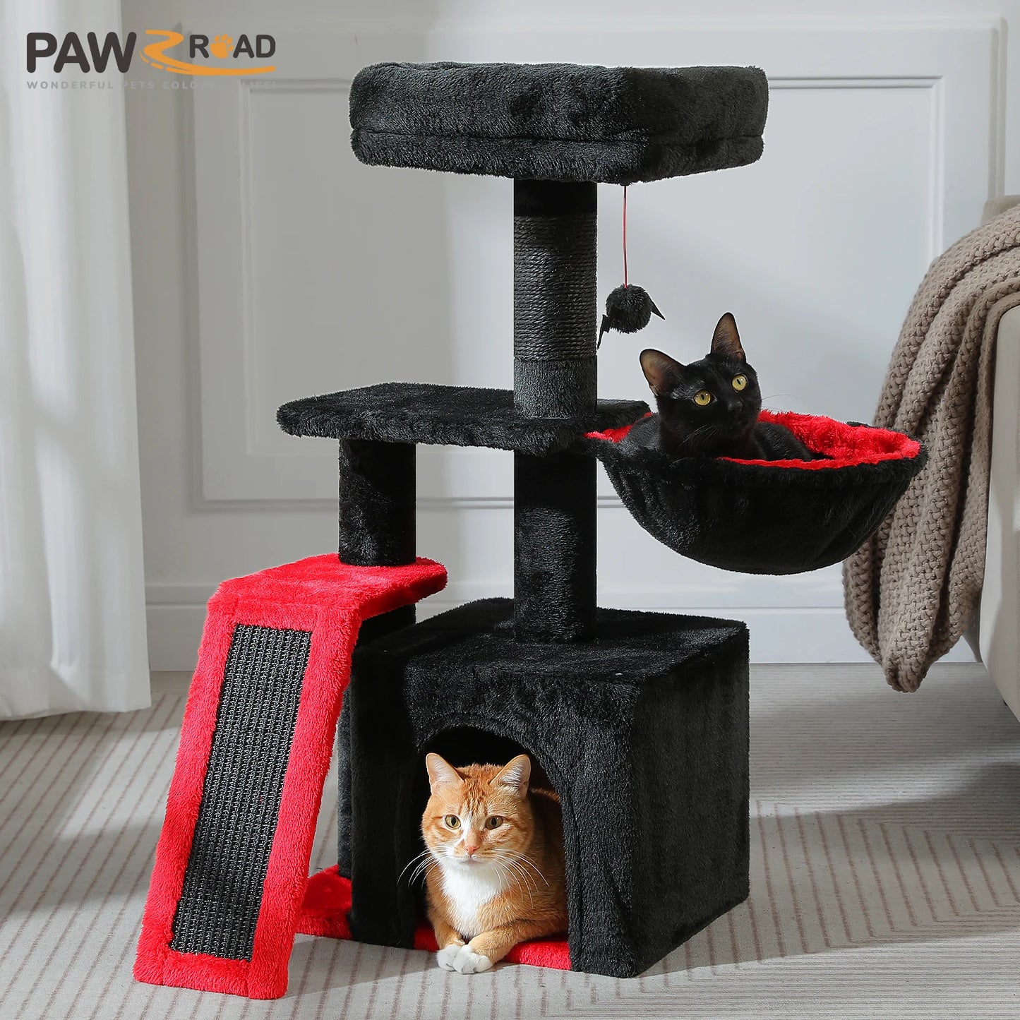 PAWZ Road Cat Tree Indoor 3 Tier Activity Tower With Scratching Posts Grey