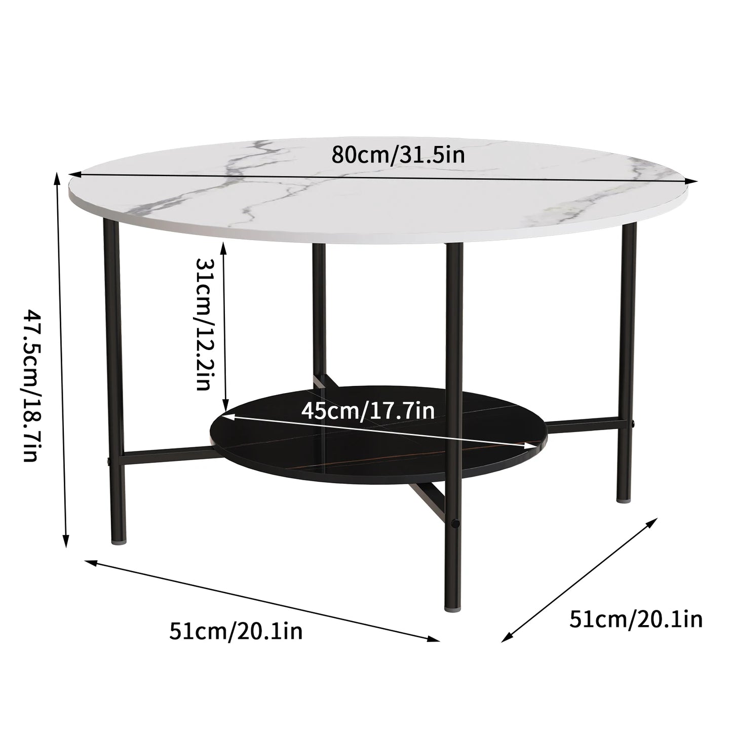 2 Tier Round Coffee Table Sintered Stone With Metal Frame