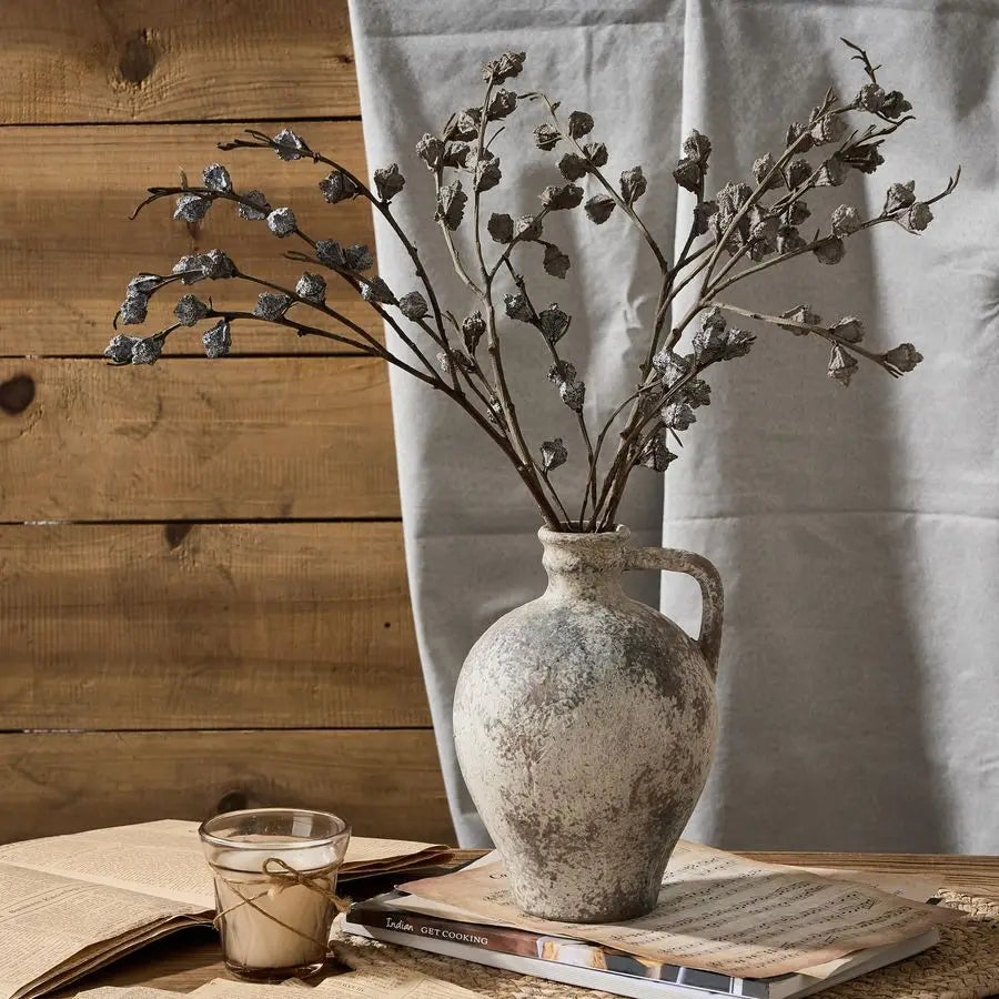 Rustic Ceramic Farmhouse Vase 8.25 Inch Terracotta Handle Vase Living Room Decor