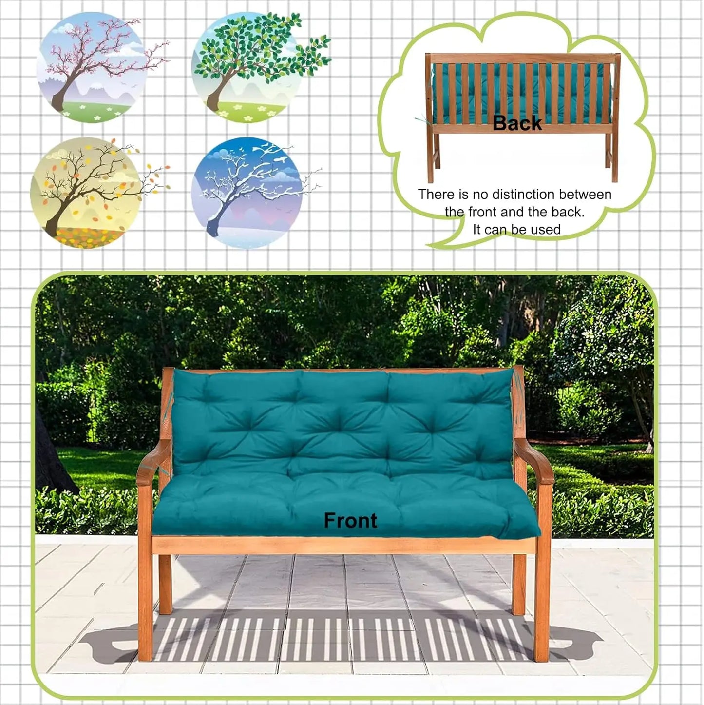 Thick 4 Inch Outdoor Swing Seat Cushion With Backrest And Ties For Patio Porch