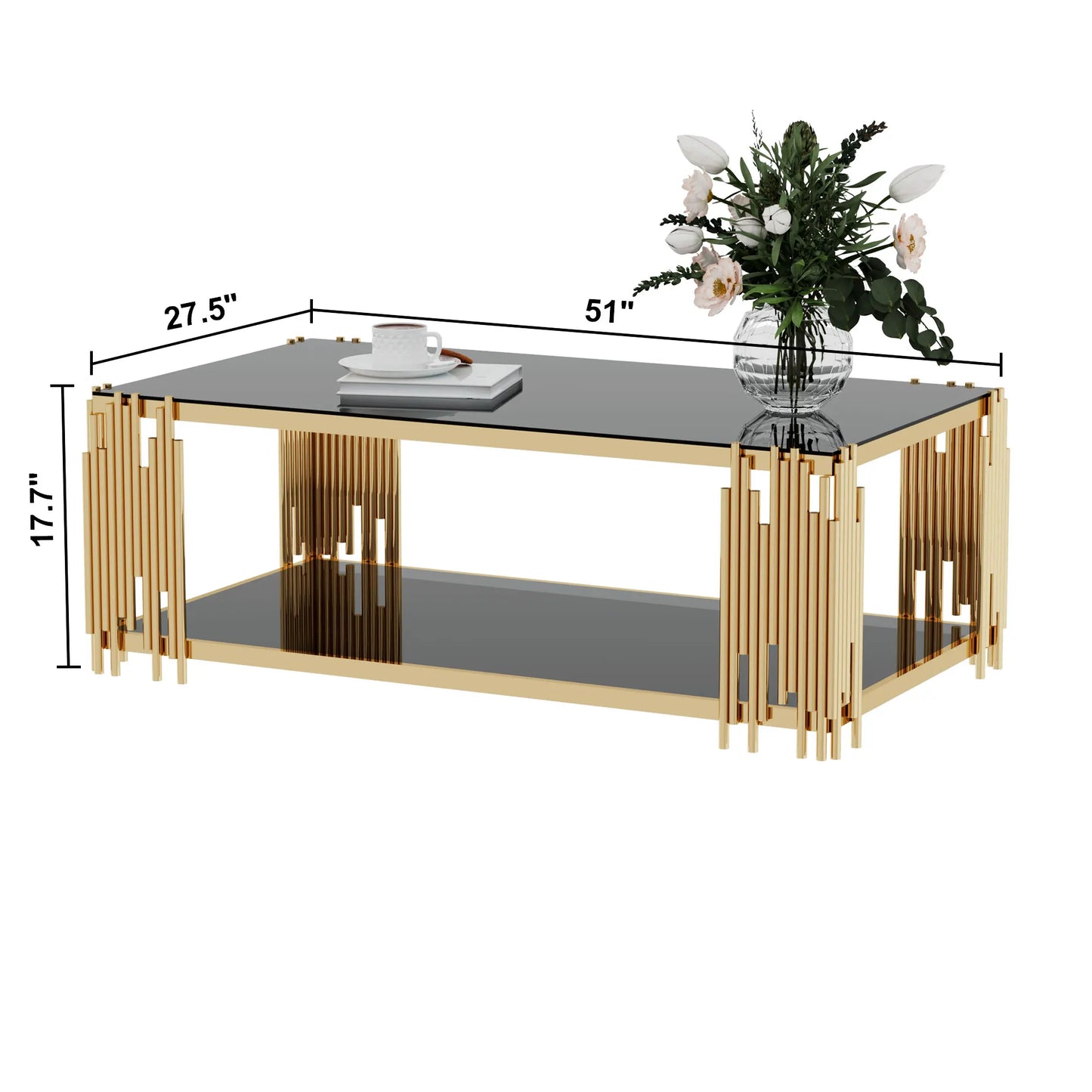 Stainless Steel Rectangle Glass Coffee Table For Living Room