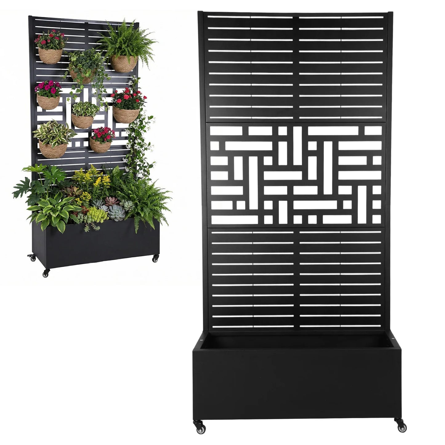 Metal Planter Box With Trellis And Wheels For Climbing Vines Outdoor Garden