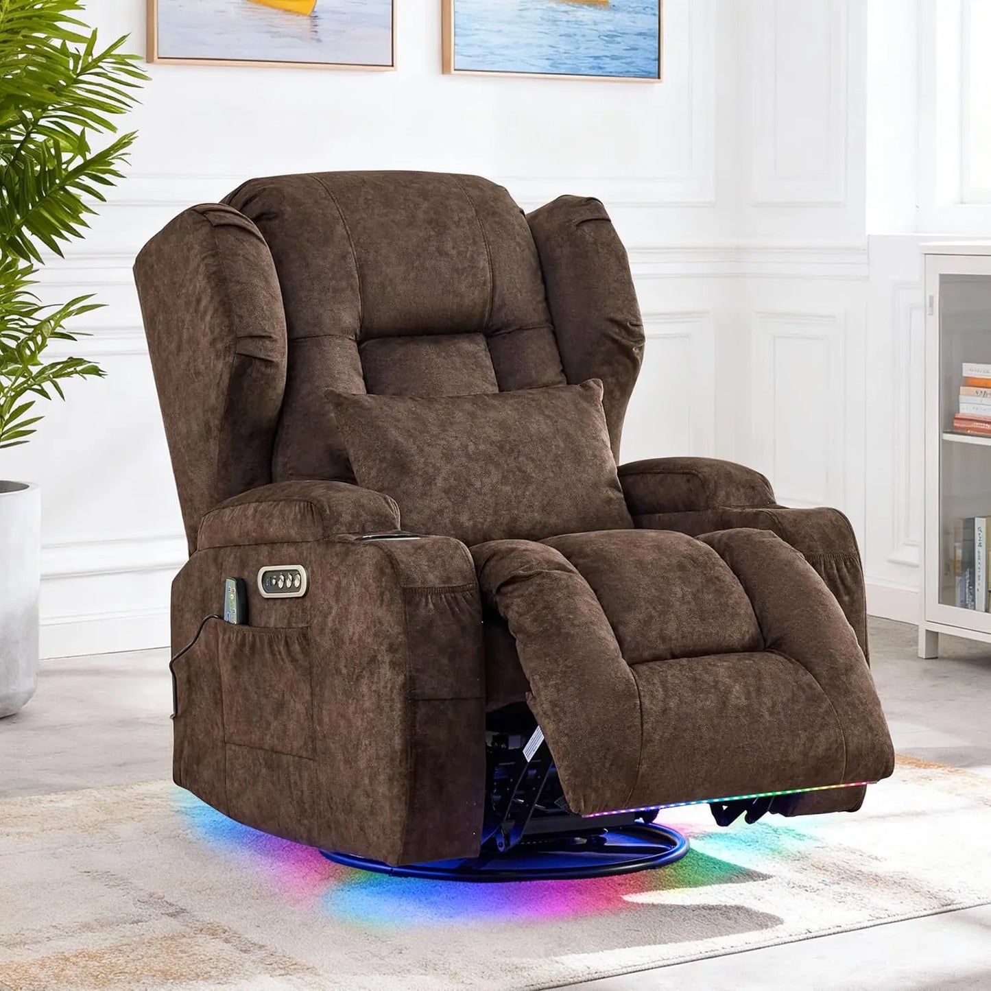 Dual Motor Power Wall Hugger Swivel Rocker Recliner Chair With Massage And Heat
