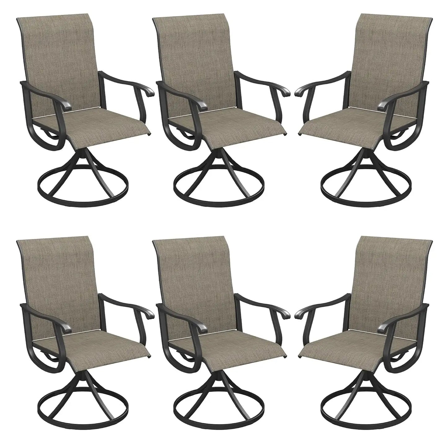 Patio Swivel Dining Chairs Set Of 6 Breathable Textilene Fabric All Weather