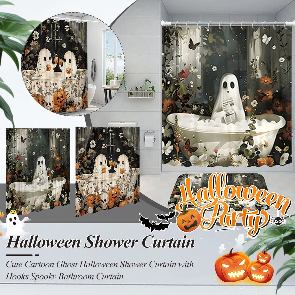 Cute Cartoon Ghost Shower Curtain Halloween Polyester