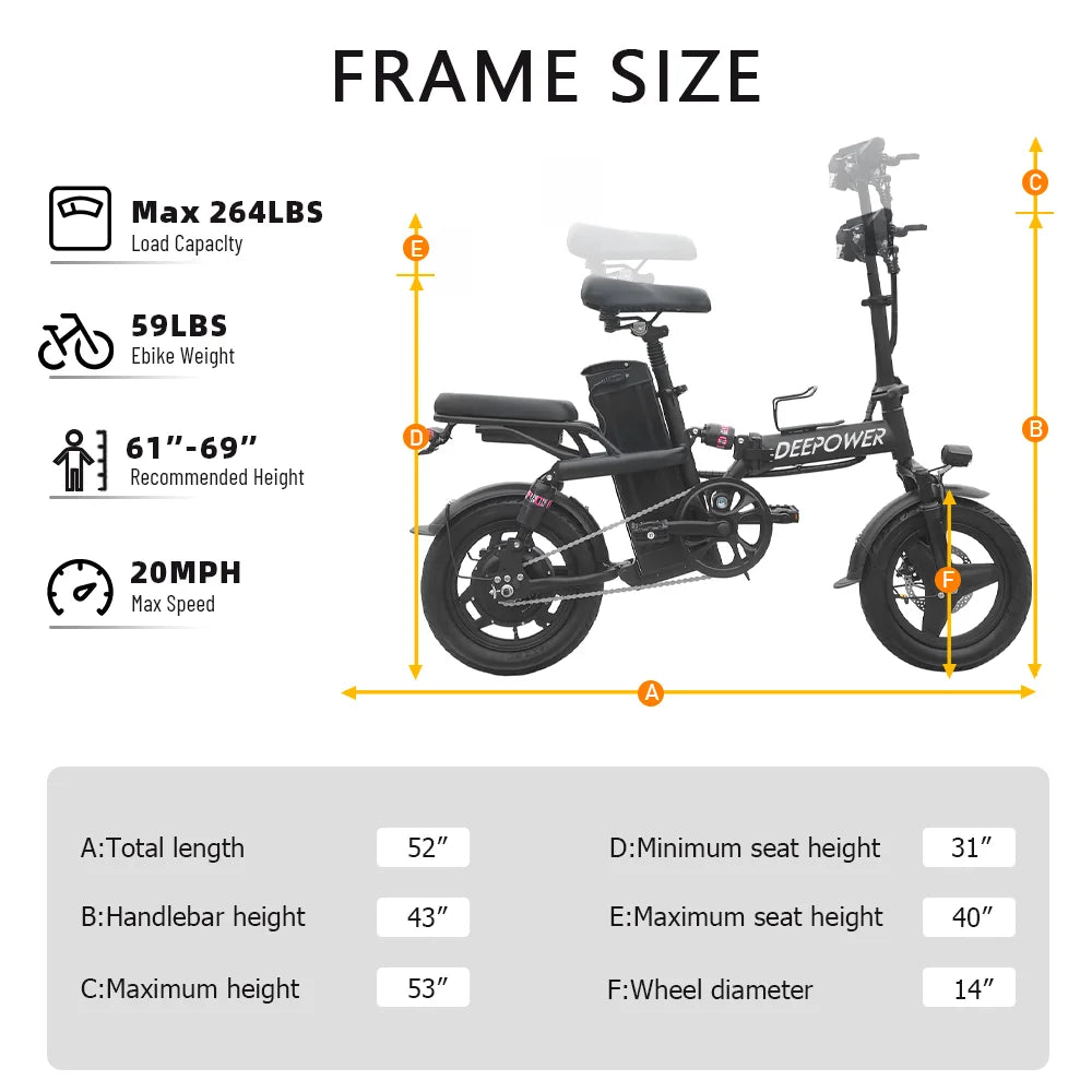 DeePower K300 Folding Electric Bike 21MPH 400W Motor