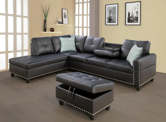 Modern L Shaped Sectional Sofa 4 Seat Set With Chaise Lounge Ottoman And Pillows