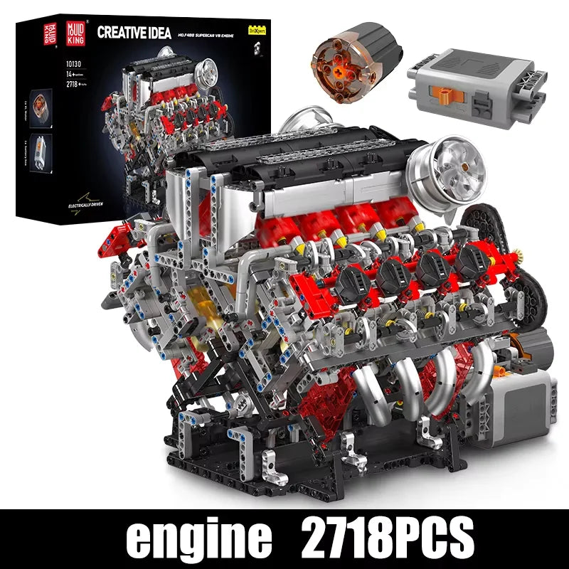 Mould King 10130 F488 Supercar V8 Engine Building Block Set Kids Christmas Gift