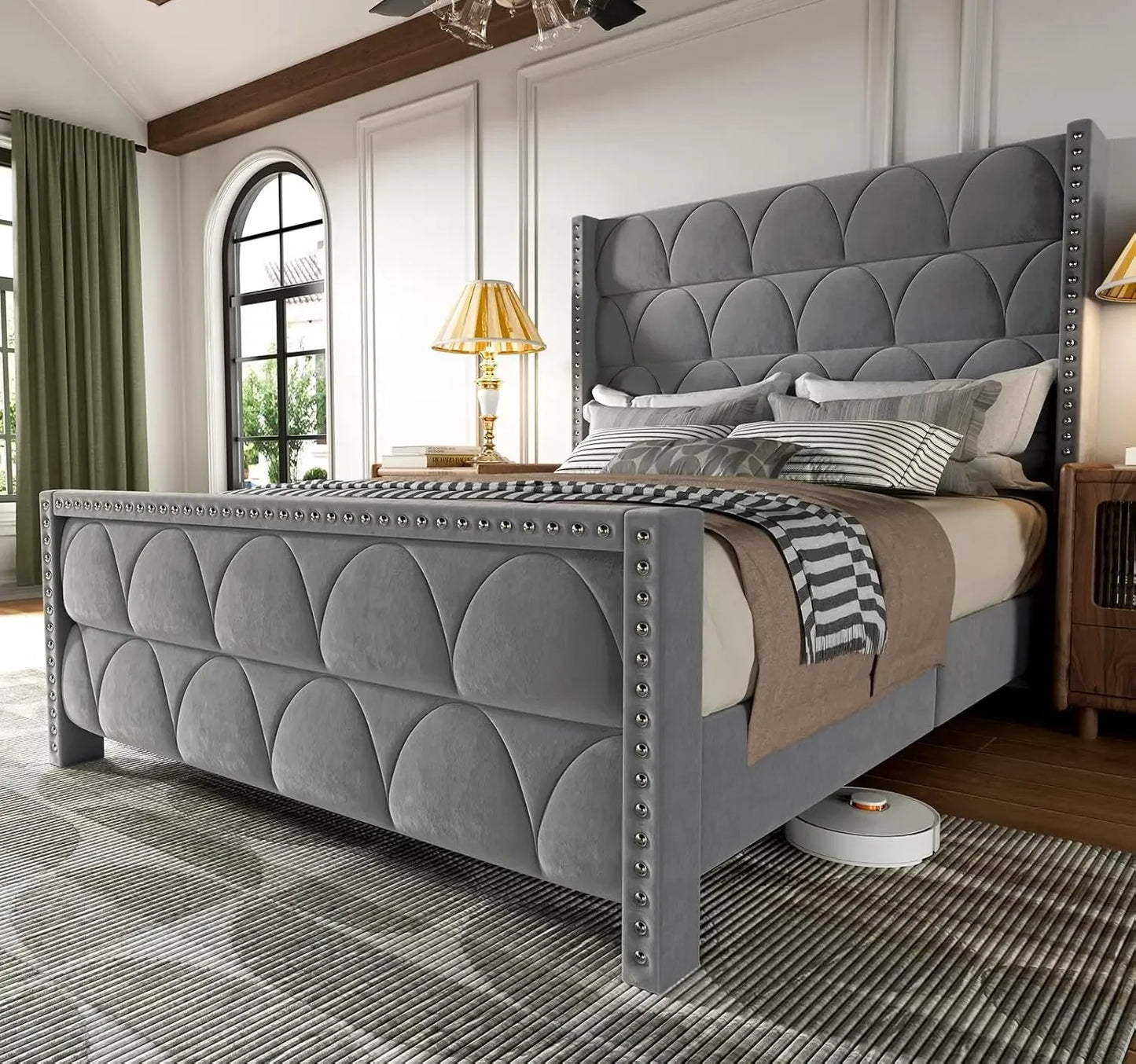 Silent Velvet Wingback Platform Bed Frame 56 Headboard