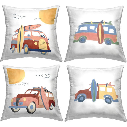 Beach Surf Vehicles Indoor Printed Throw Pillow 18 x 18 Multi Color Cotton Microfiber