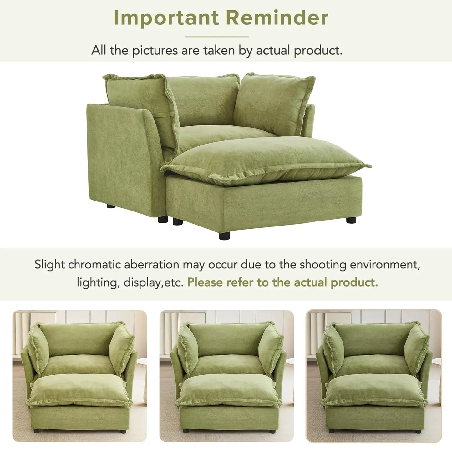 Modern Armchair Sofa With Ottoman 47 Inch Upholstered Wide Seat Curved Armrests