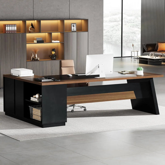 78 Inch L Shaped Desk Modern Executive Desk With Cabinet