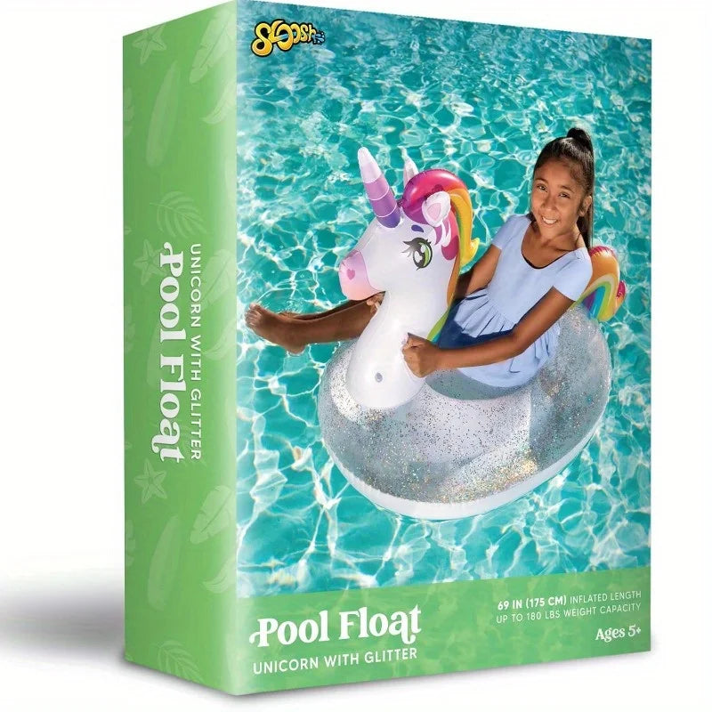 Joyfy Rainbow Unicorn Pool Float Inflatable Floaty With Glitter