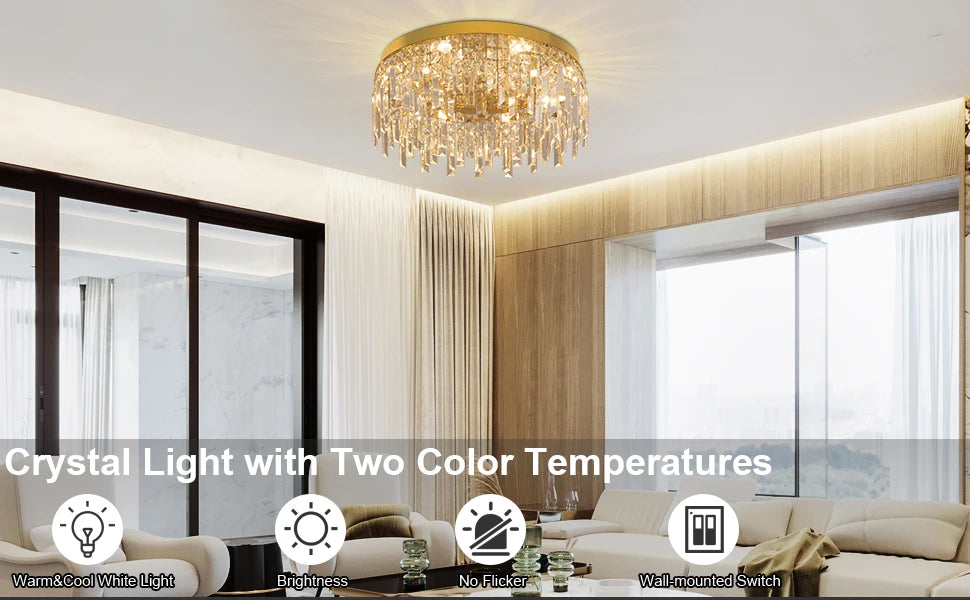 Modern Crystal Luxury Ceiling Lamp LED Chandelier Nordic Home Decor Flush Mount Light Fixture for Dining Living Room Bedroom Hotel