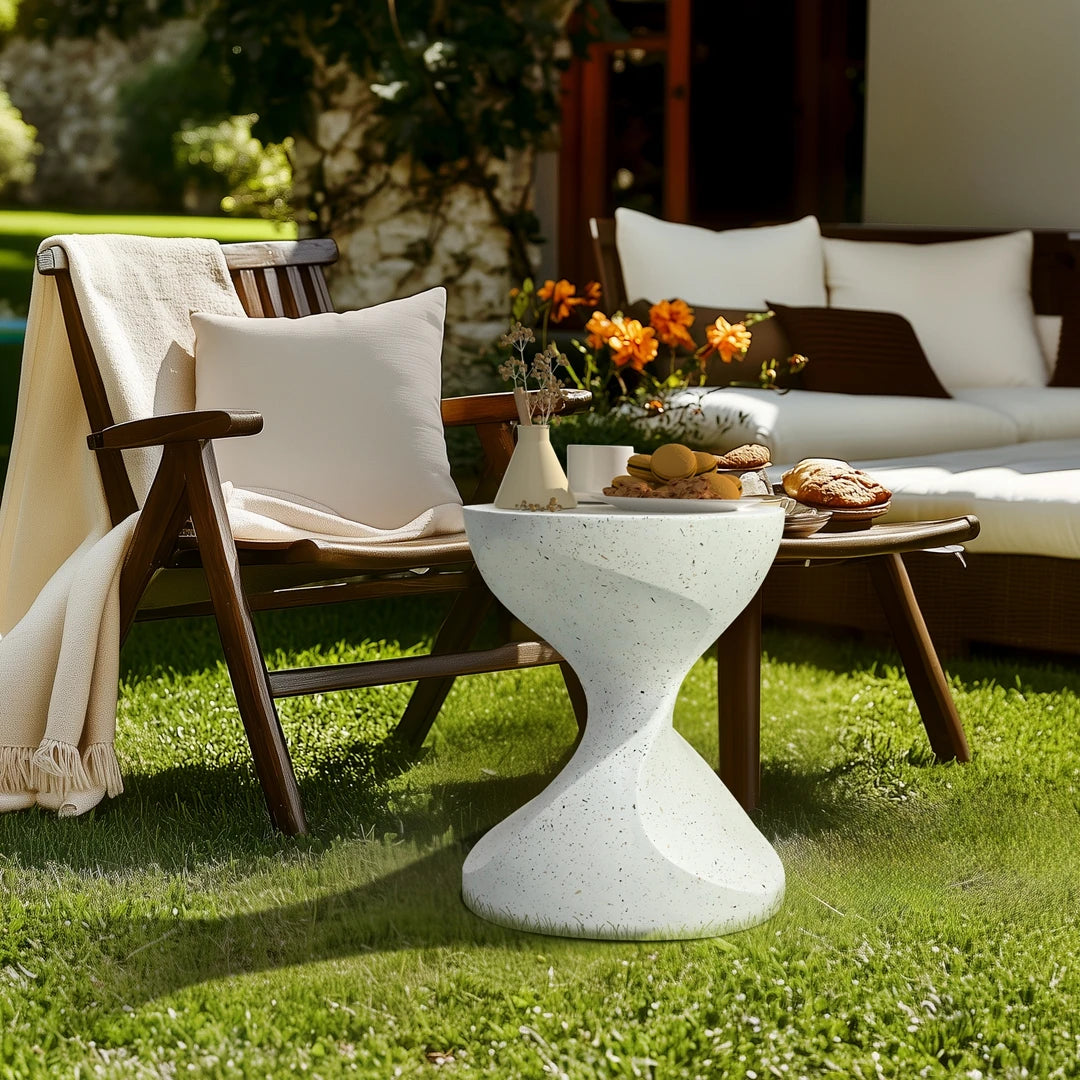Lightweight Concrete End Table Outdoor Patio Graphite White