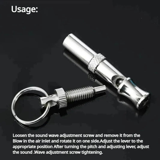 Stainless Steel Ultrasonic Dog Training Whistle Silent Bark Control Keychain