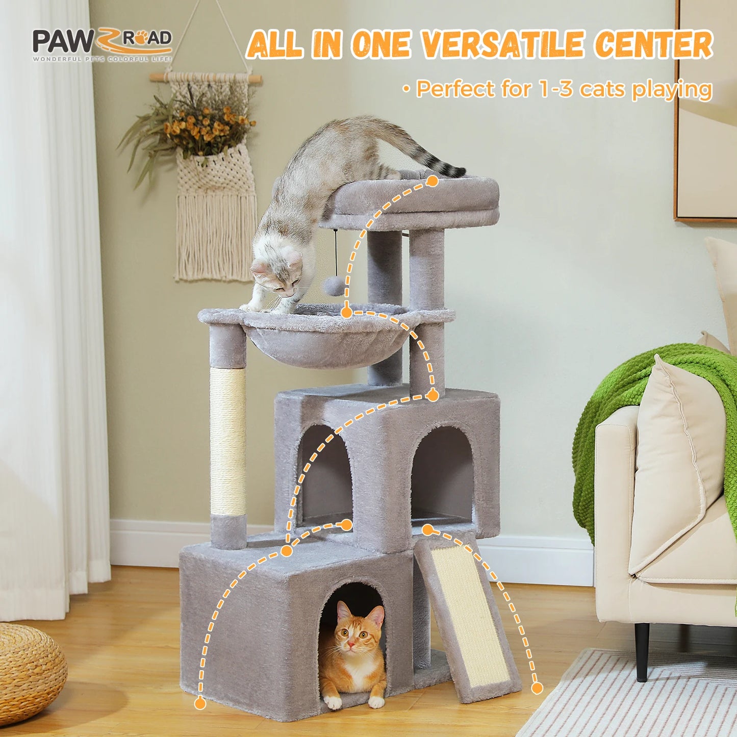 Large Indoor Cat Tree Tower With Four Levels And Two Condos