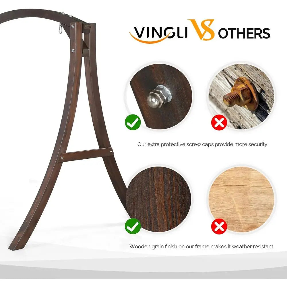 1000 Lb Capacity Wooden Porch Swing Stand With Curved Arc Top For Large Swings