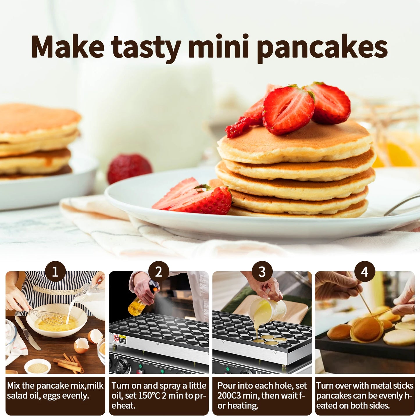 Electric Waffle Maker 50PCS Mini Dutch Round Pancake Muffin Maker Dorayaki Machine Kitchen Appliance Waffle Iron