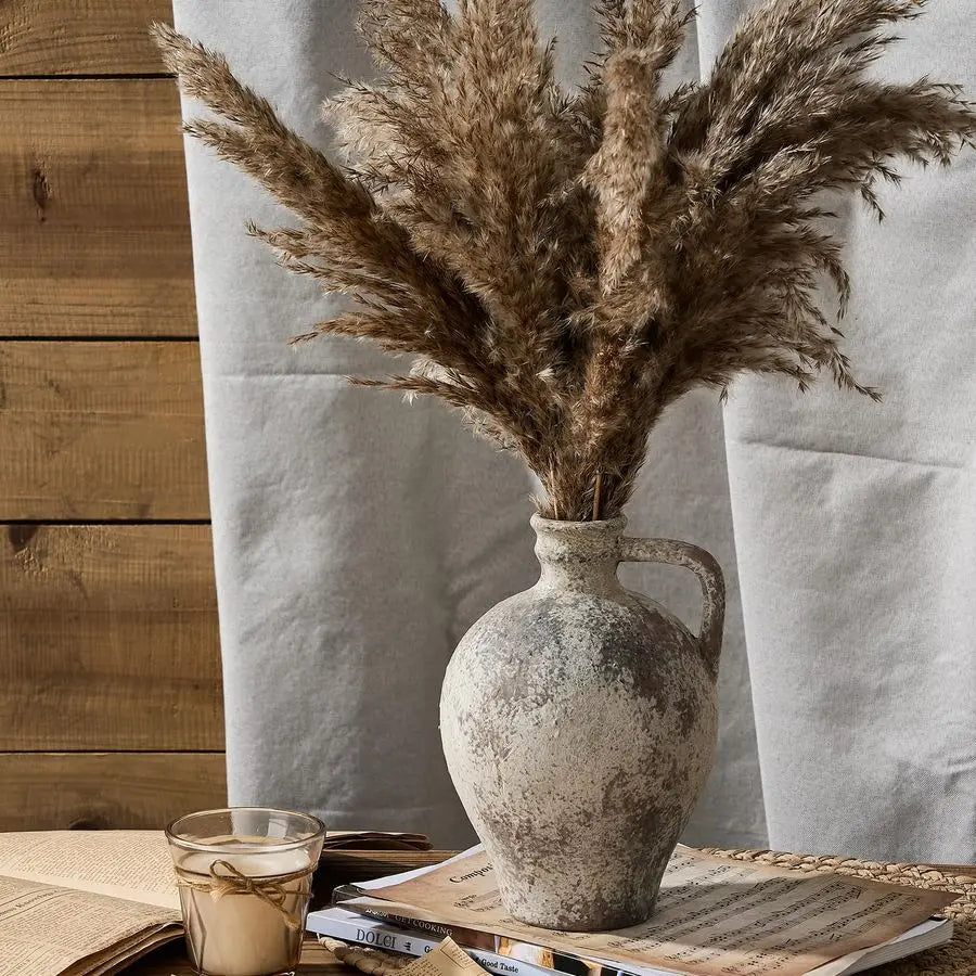 Rustic Ceramic Farmhouse Vase 8.25 Inch Terracotta Handle Vase Living Room Decor