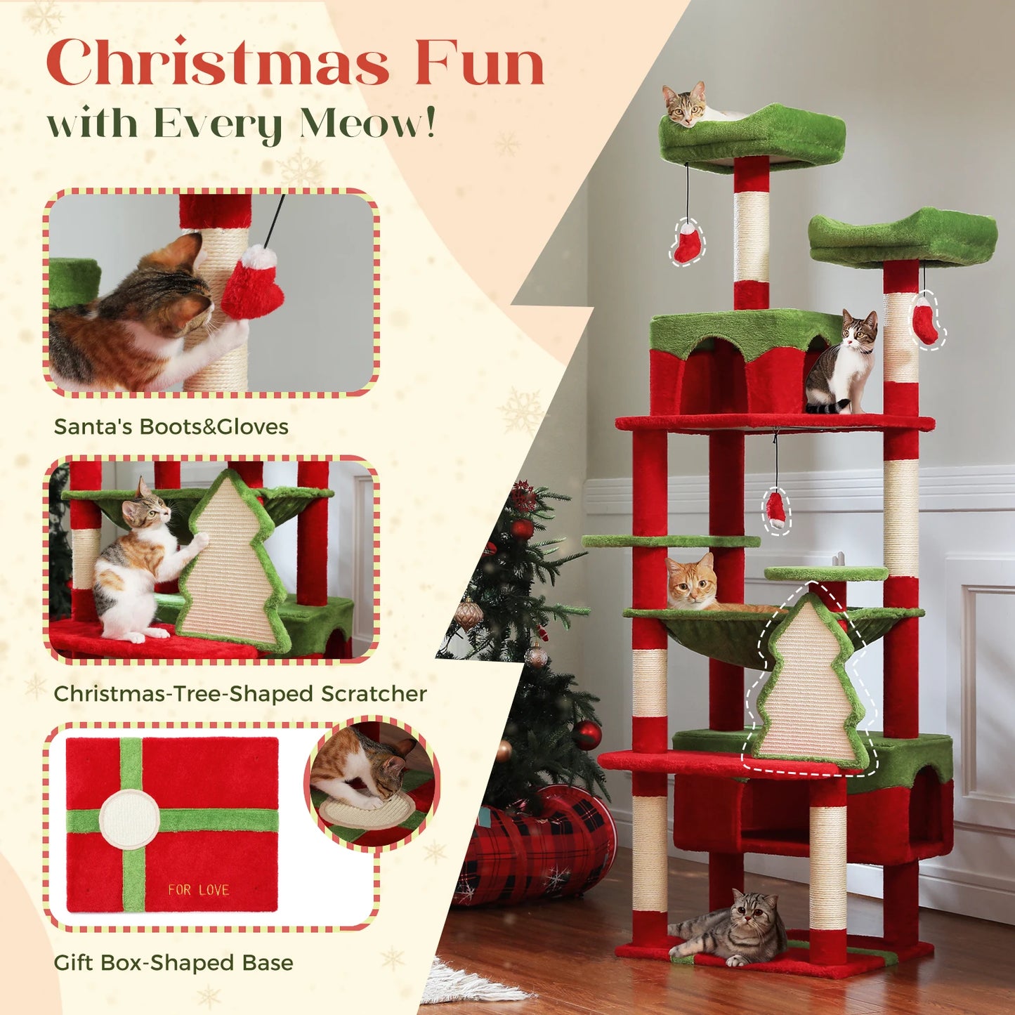 Large Cat Tree Tower Indoor Cats With Sisal Posts Hammock