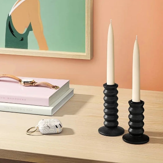 2 Pack Wooden Taper Candle Holders Curvy Design Display