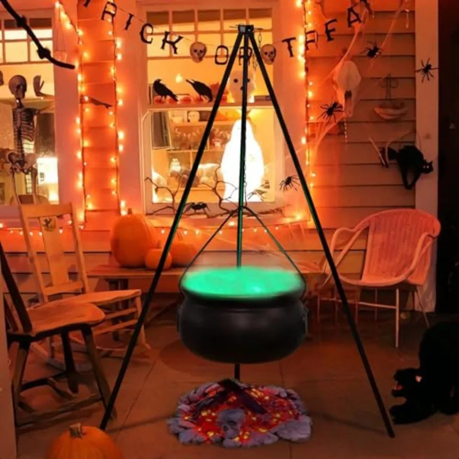 Halloween Witches Cauldron on 54 Inch Tripod with Lights