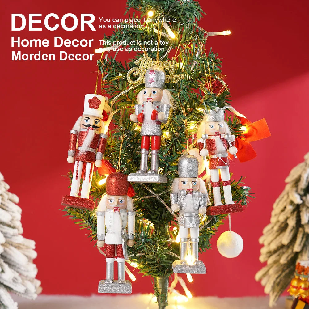 Five Piece Set Christmas Nutcracker Soldier Wooden Ornaments