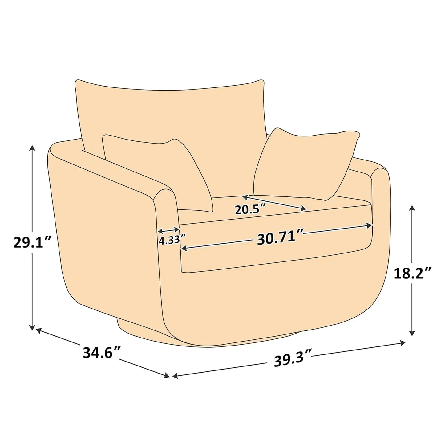 360 Degree Swivel Armchair Oversized Sherpa Boucle With Removable Back Pillows